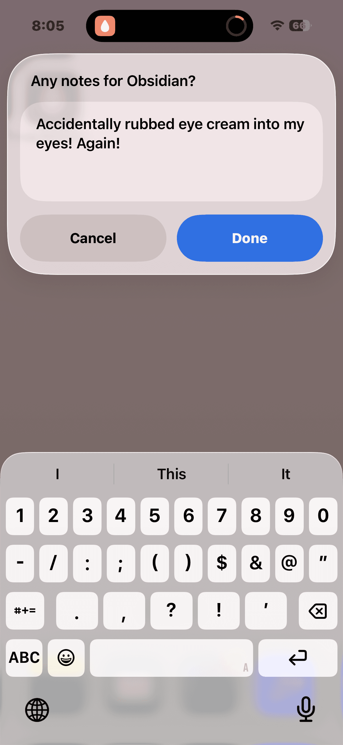 Notes prompt filled in with a real entry